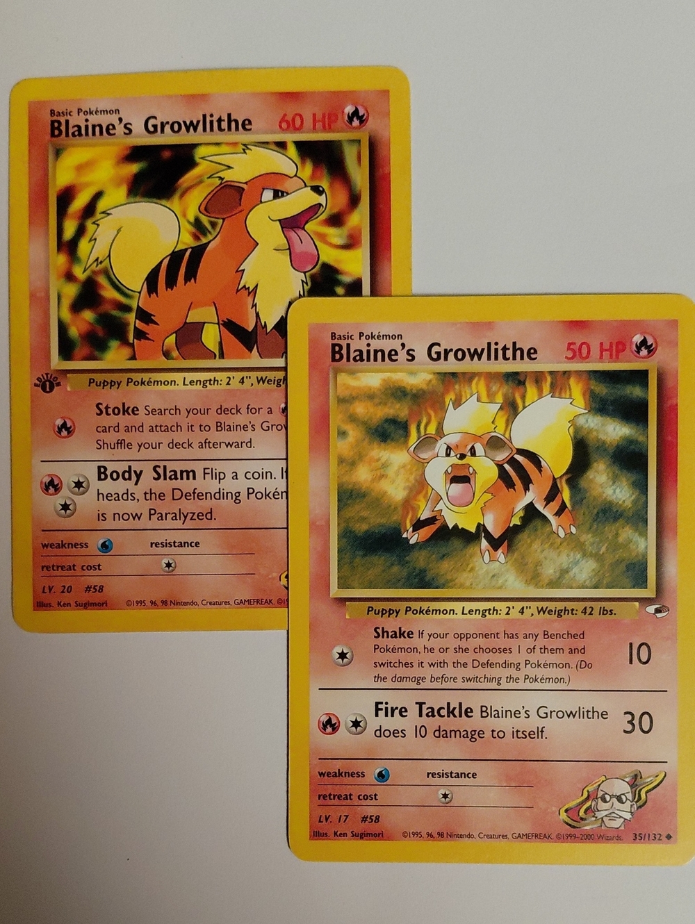 Vintage Blaine's Growlithe - 2 Pokemon Card Lot